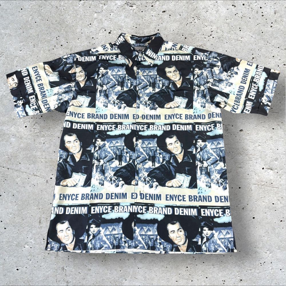Y2K Enyce‎ Denim Cowboy Western Graphic S/S Button Shirt Men's Large Vintage